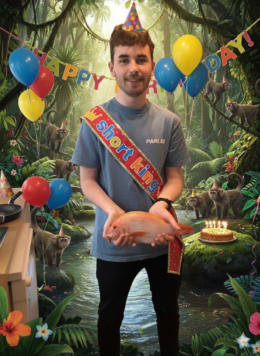 Photo of a young man holding a fish